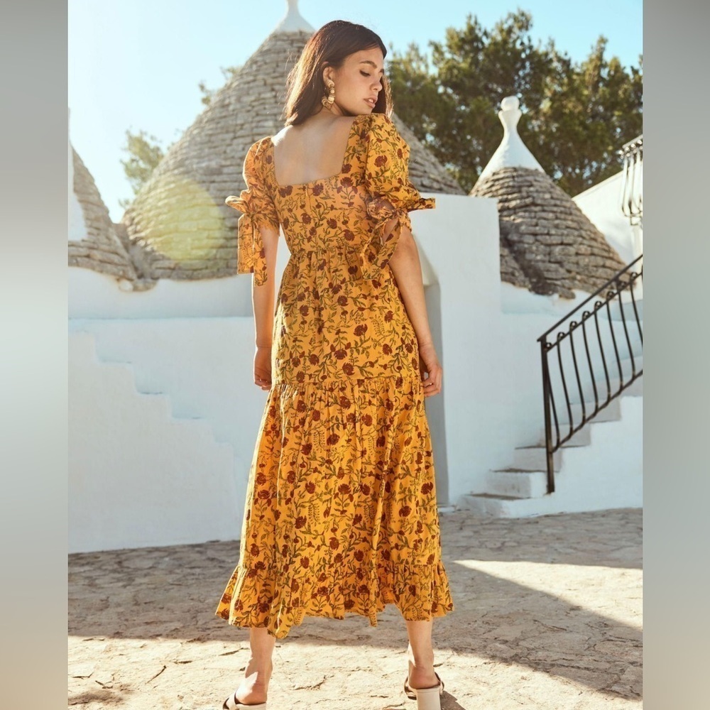 NWT $378 Eddy Barbara square neck Floral Yellow Dress Sz 2 - Picture 2 of 4